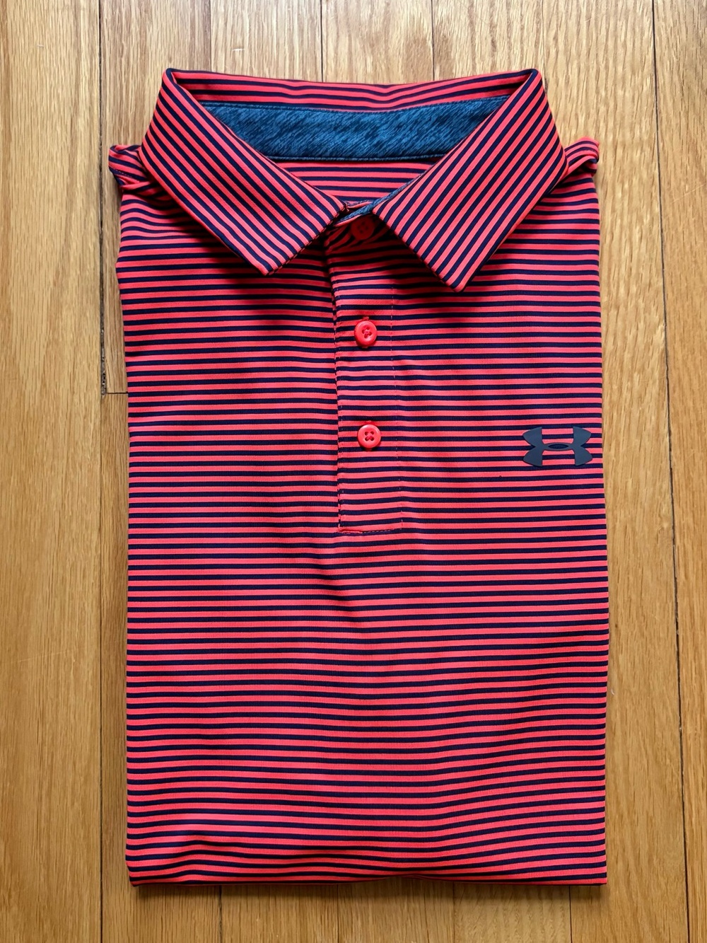 Under Armour Mens Short Sleeve Playoff Polo Shirt Golf Large Black Orange Stripe